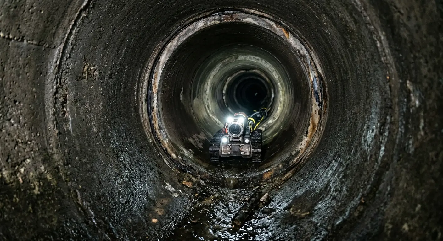 Robotic sewer camera inspecting pipe interior for Sewer Line Cleaning in Booneville